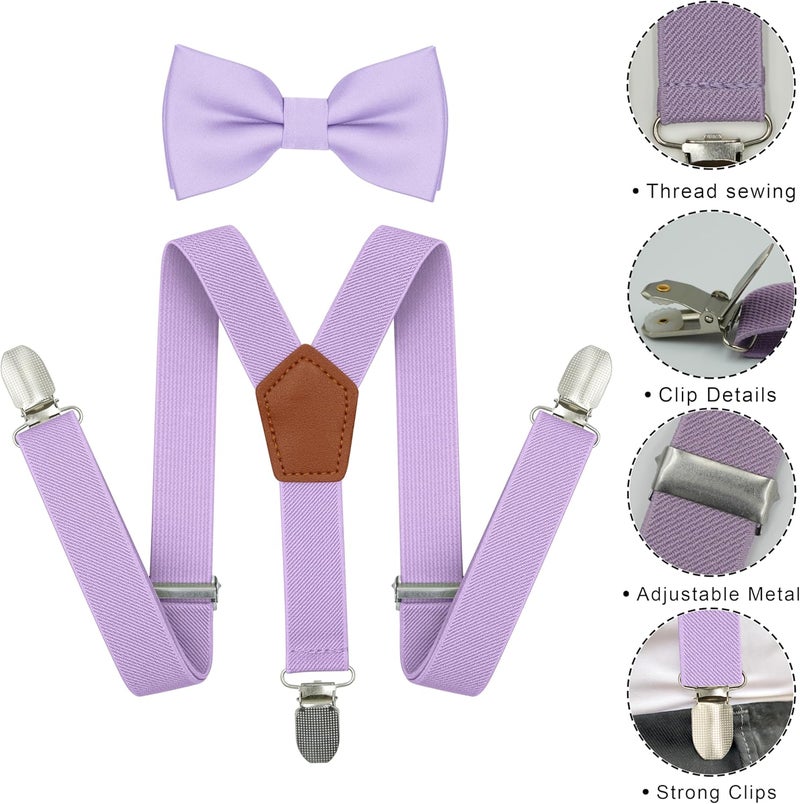 BEWDIO Adjustable Baby Boy Suspenders and Bow Tie, Pre-tied Kids Bowtie and Elastic Suspenders with 4 Strong Metal Clips - Image 2